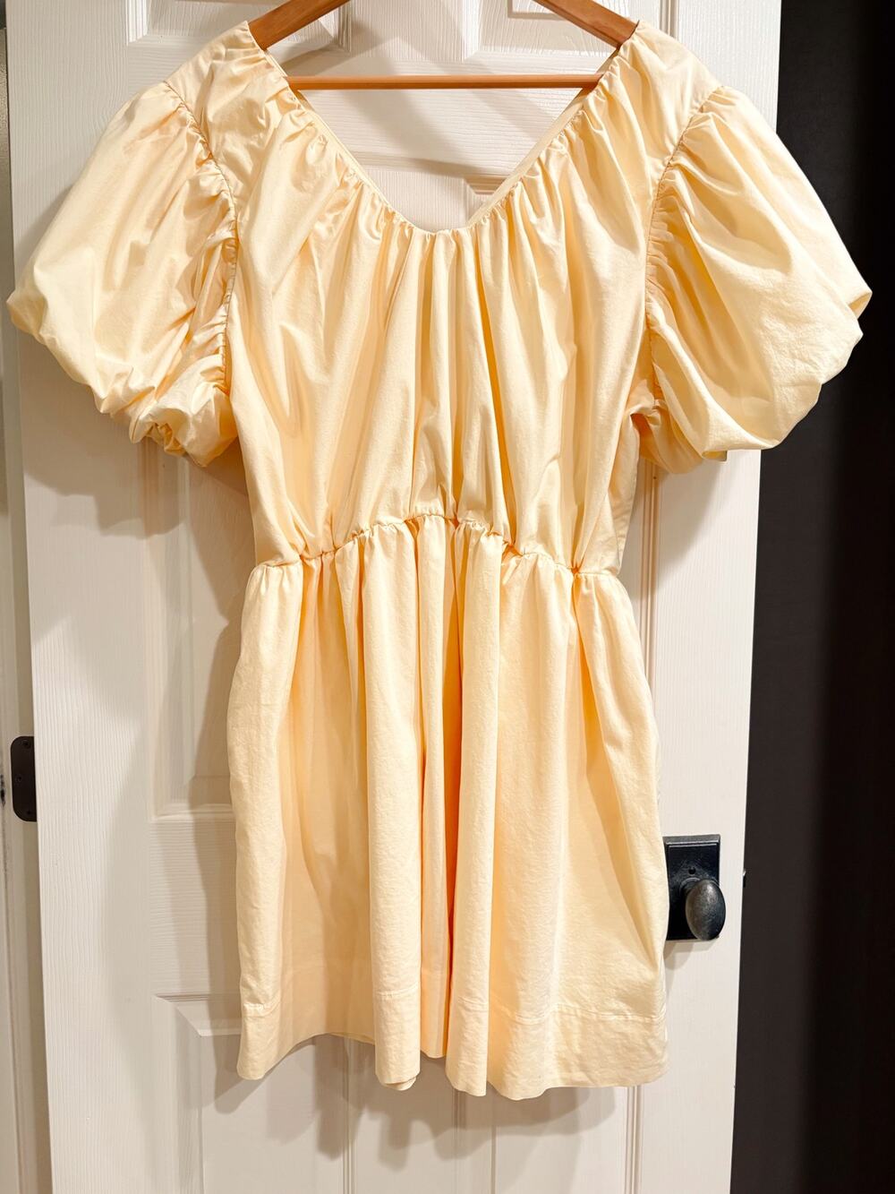 EXPRESS Butter Yellow Puff Sleeve Mini Dress Size XL Cotton Blend Trendy Cute